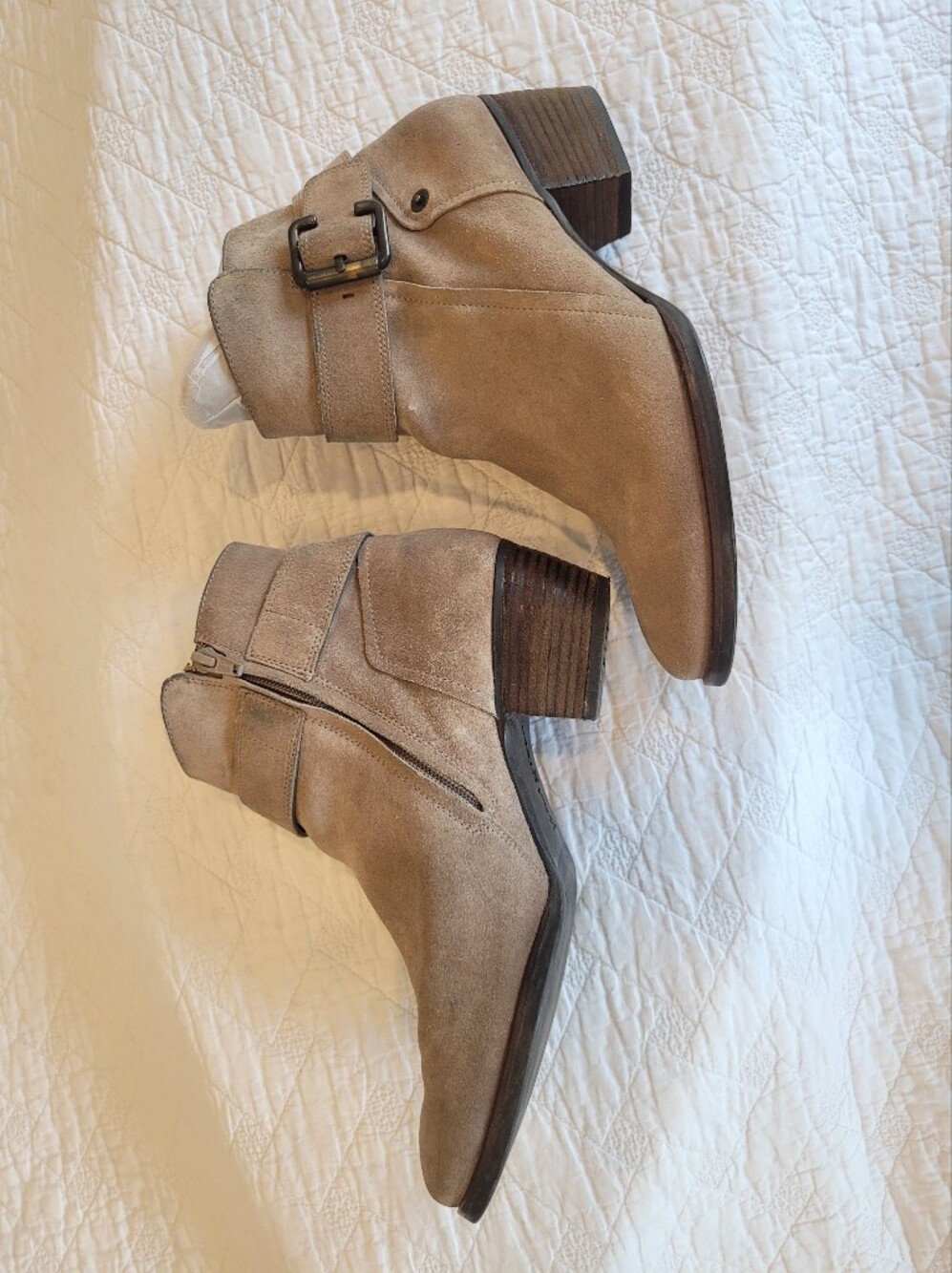NWOT Paul Green 'Juno' Suede Ankle Bootie in Taupe with Buckle & Stacked Heel - Picture 5 of 12